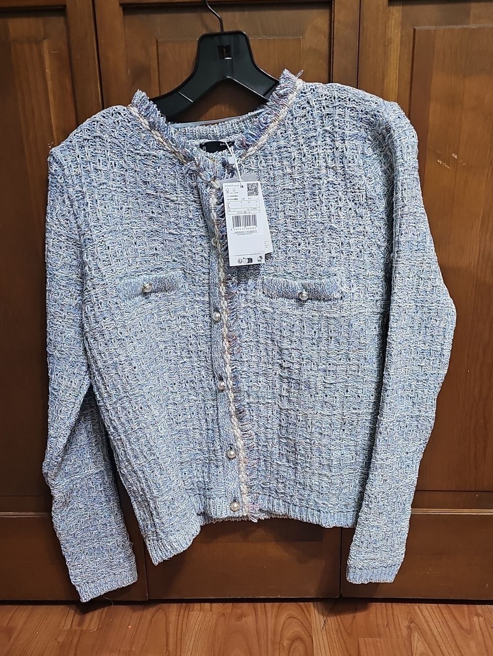 Mango Light Blue Tweed Pearl-Button Jacket